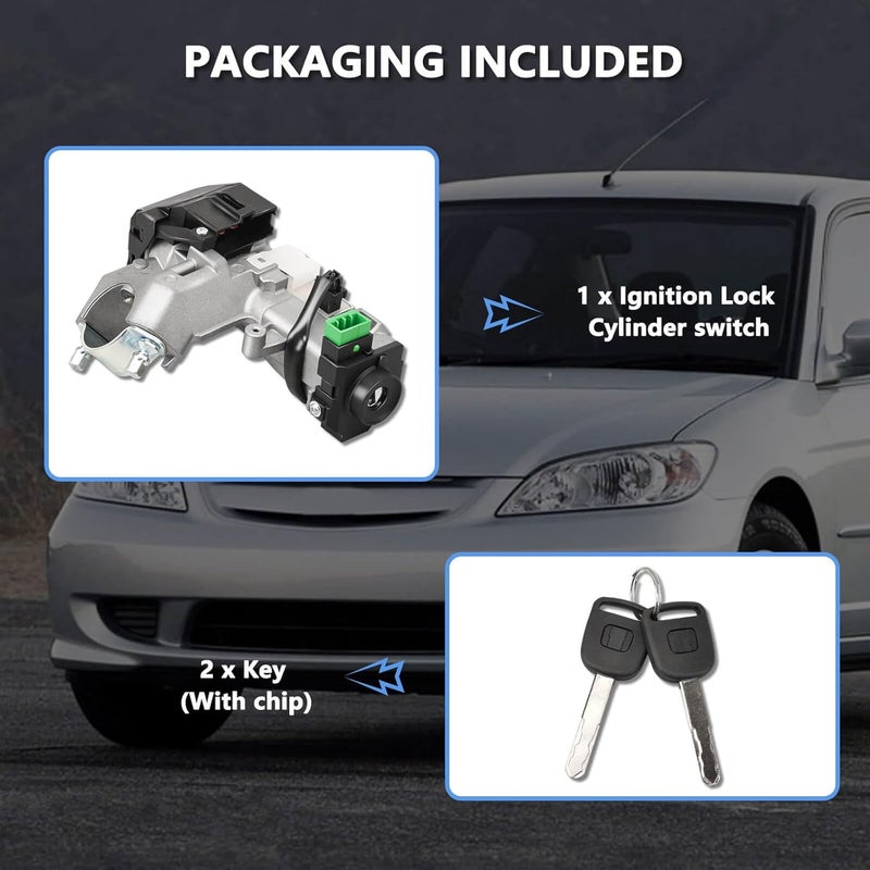 RAMATA Ignition Switch Lock Cylinder with Key (with Blank Chip) Compatible with 2003 2004 2005 Honda Civic 1.3L, 2001 2002 2003 2004 2005 Honda Civic 1.7L - Image 3